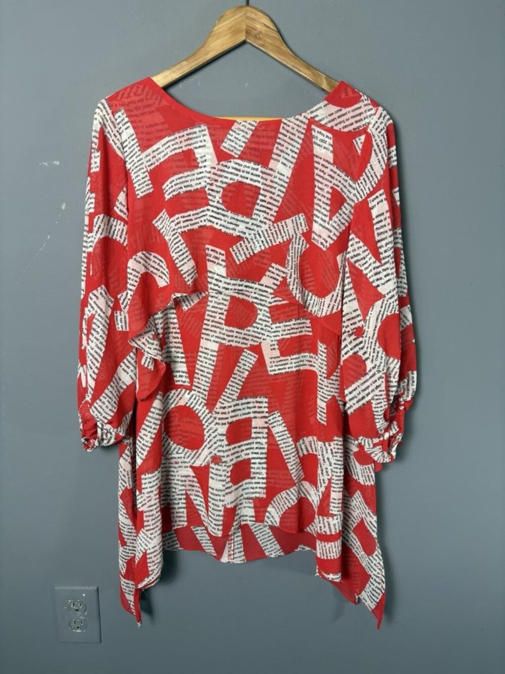 IC by CONNIE K Womens M Asymmetrical Red Chiffon Tunic Blouse Lagenlook Artsy